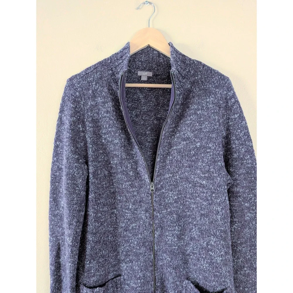 J.Jill Wool Alpaca Blend Full Zip Long Cardigan Purple Marled L‎ Lagenlook Boho